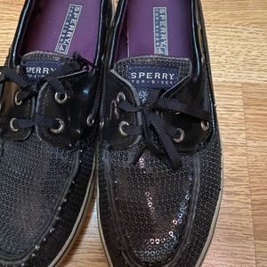 Black Sequin Sperry Boat Shoes